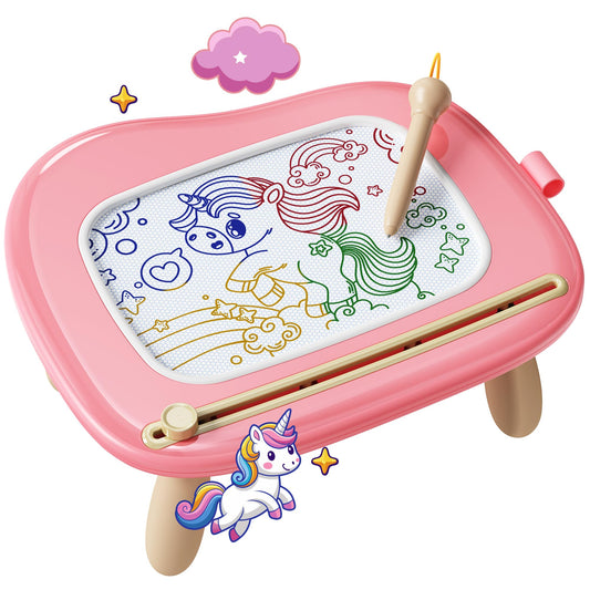 KOKODI pink magnetic drawing board front view for toddlers, easy to use and mess-free.