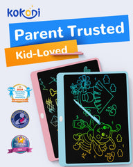 KOKODI tablet shows safe battery compartment for kids during play.