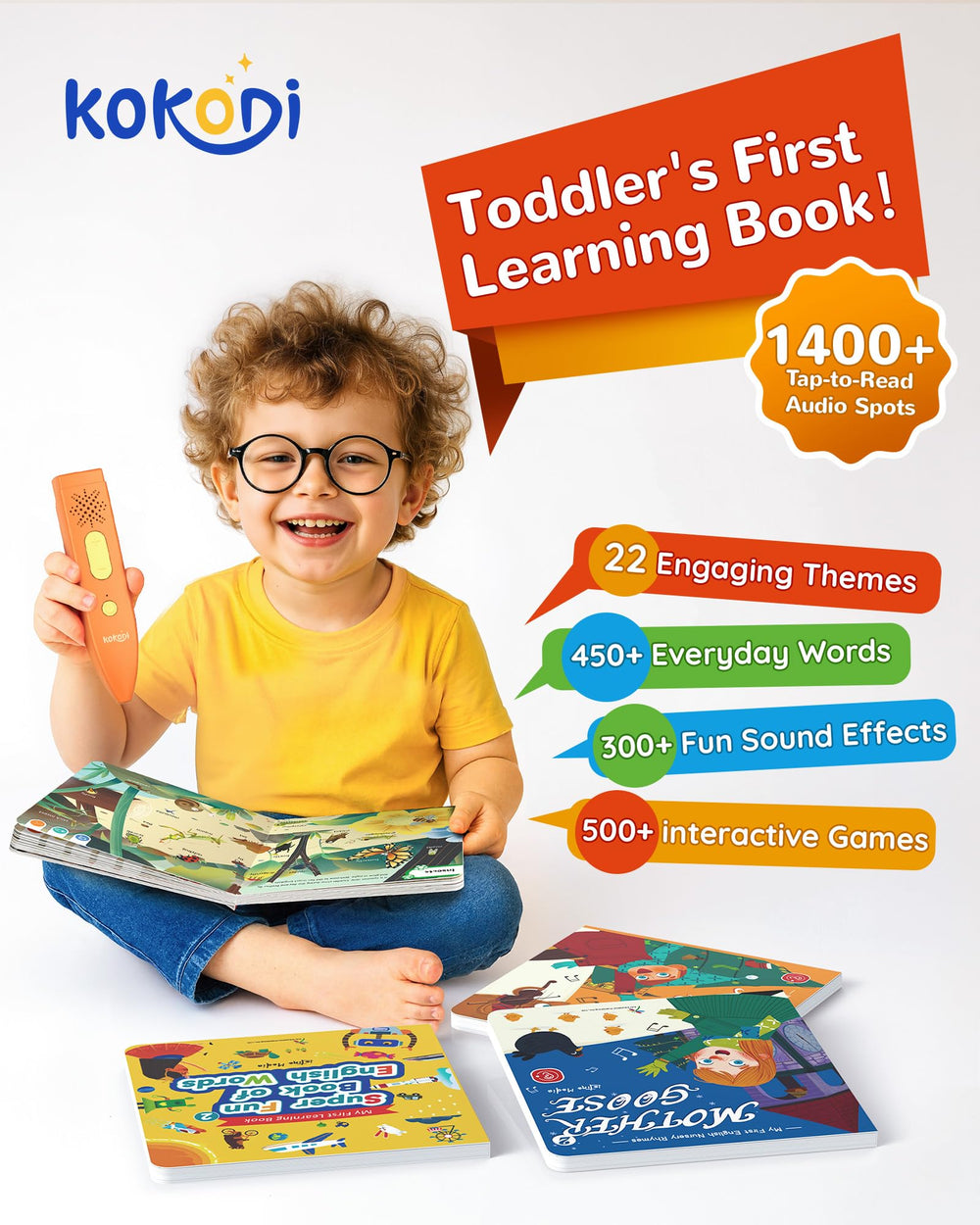 KOKODI Talking Pen with vocabulary books encouraging word recognition and interactive learning.