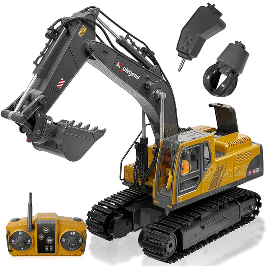 Kolegend 3-in-1 RC excavator with digging bucket in action boosts hand-eye coordination.