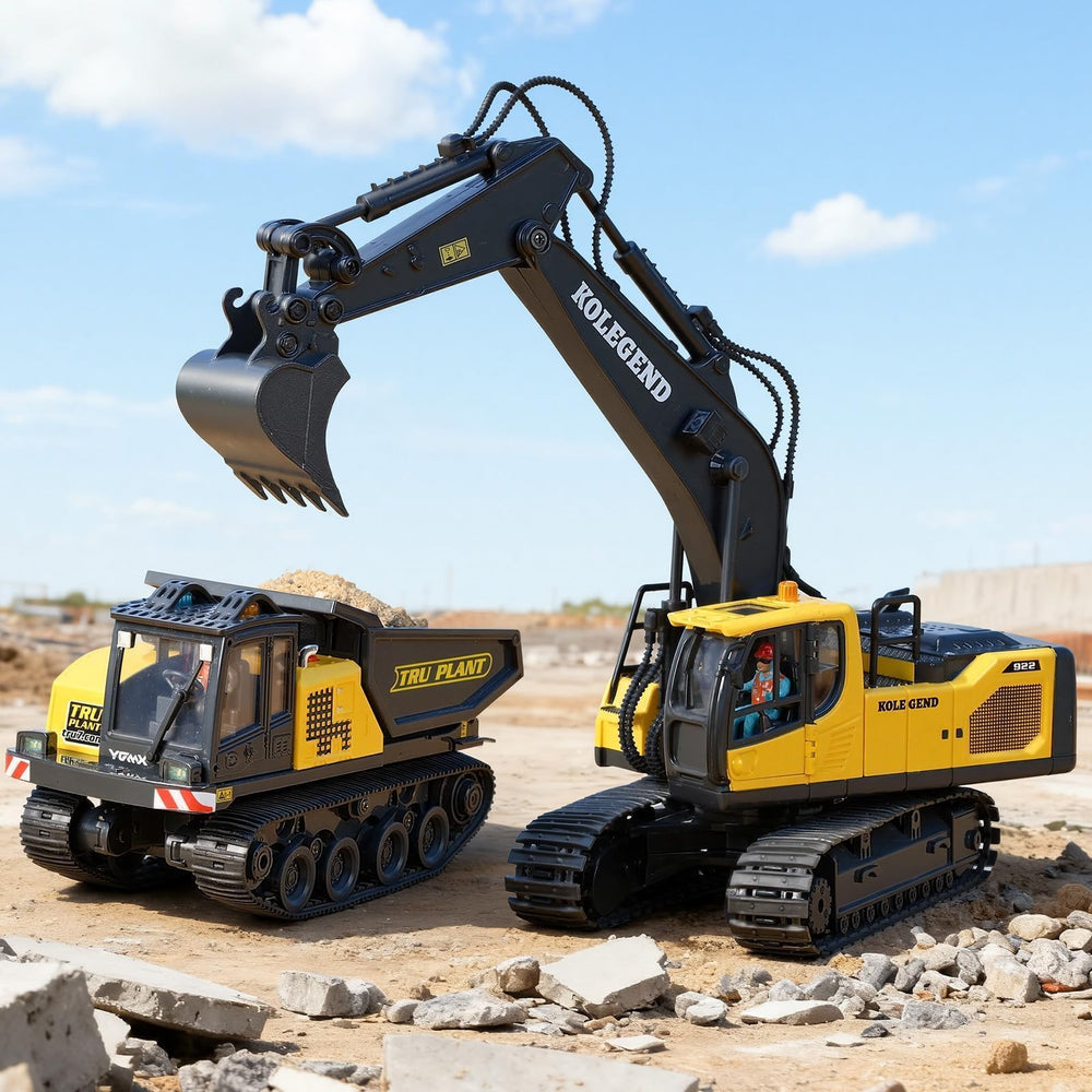 kolegend excavator demonstrates lights and sounds during operation