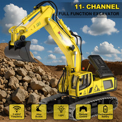 kolegend RC excavator toy battery-pack indicates longer playtime with two cells