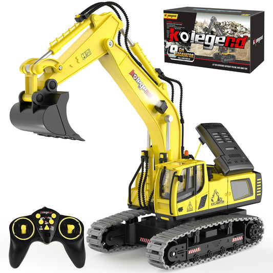 kolegend RC excavator toy front view shows durable build for outdoor play