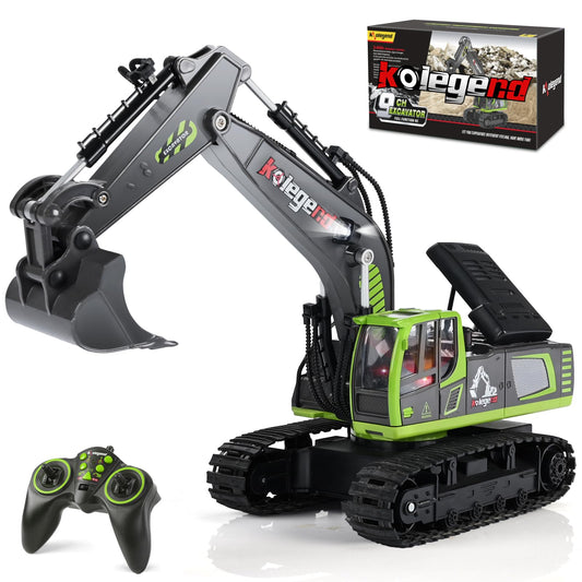 kolegend remote control excavator 16inch in green, ideal for imaginative construction play.