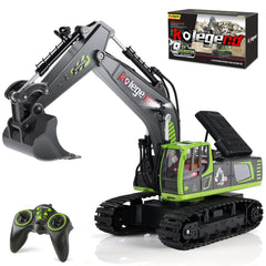 kolegend remote control excavator 16inch in green, ideal for imaginative construction play.