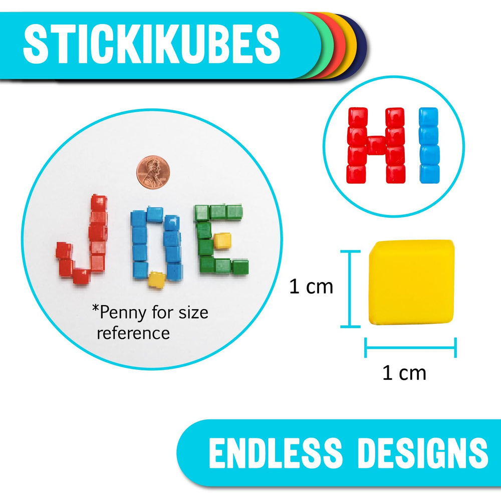 KOMARC GAMES StickiKubes show four vibrant colors for varied designs.