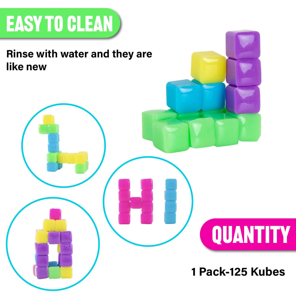 Komarc GAMES StickiKubes neon colors enable imaginative stacking on desks and boards.