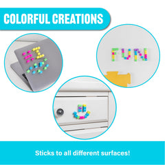 Neon cubes stored in the included tub ready for quick cleanup and ongoing creativity.