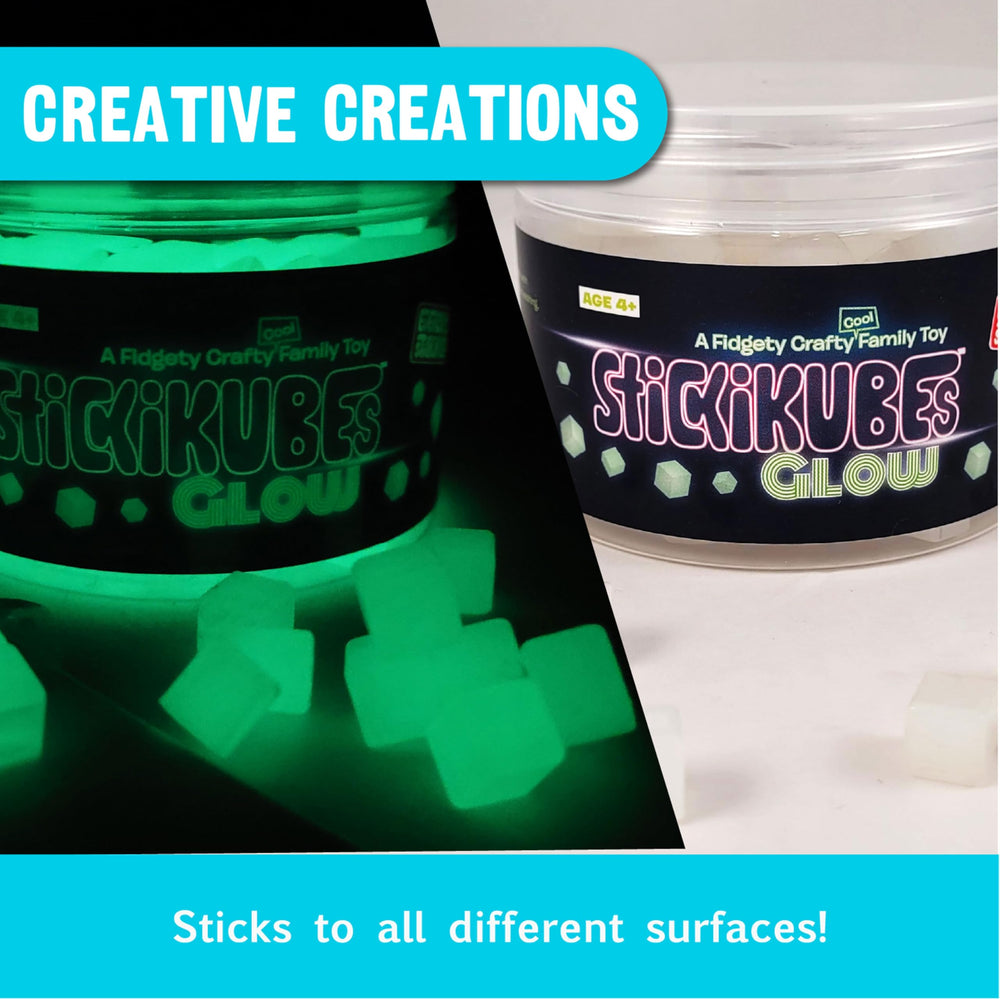 KOMARC GAMES StickiKubes stored in a tub for mess-free cleanup