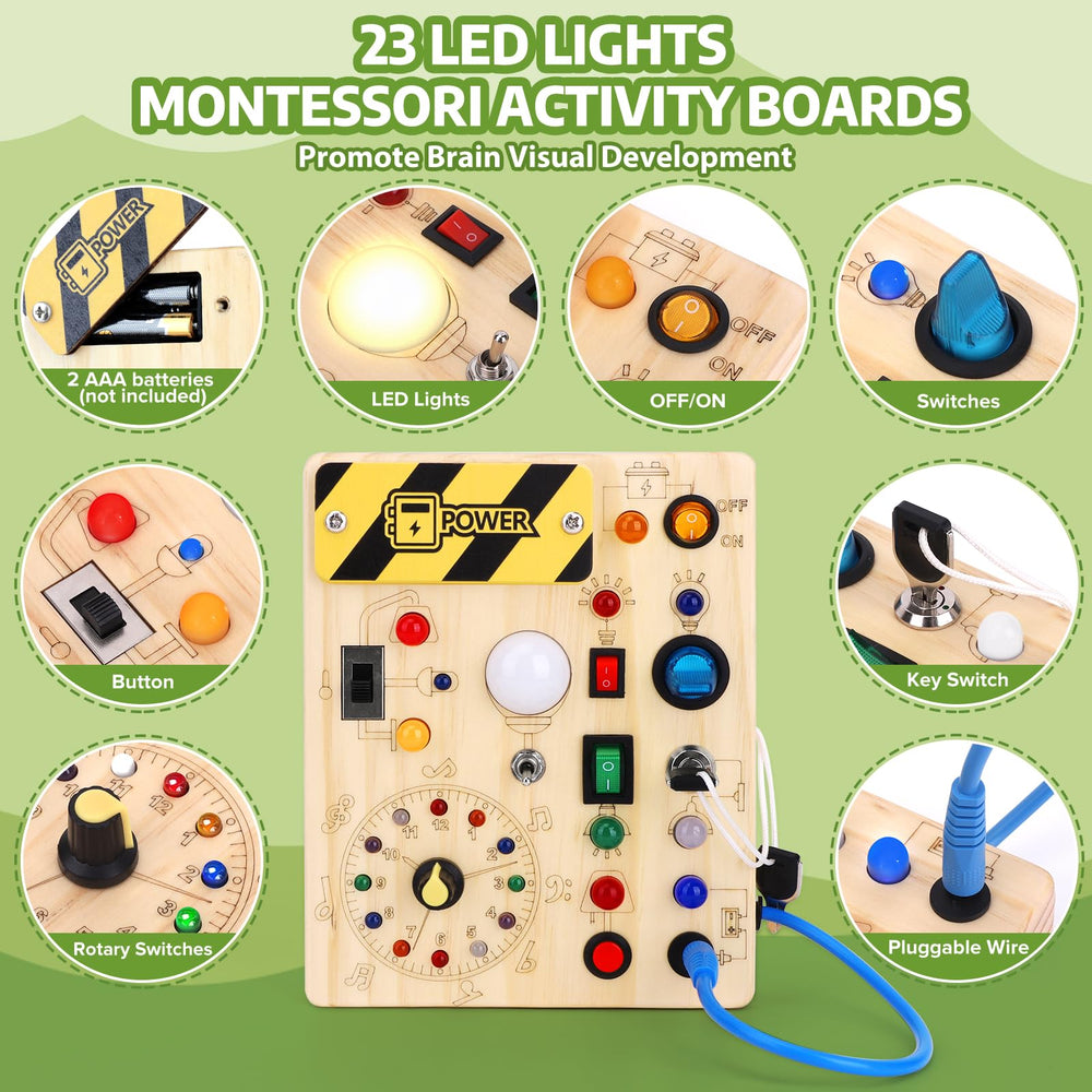 Konijiwa Busy Board featuring 23 LED lights for tactile and visual exploration during learning.