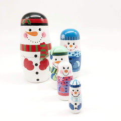 Konrisa hand-painted close-up of snowman dolls with eco-friendly paints detail.