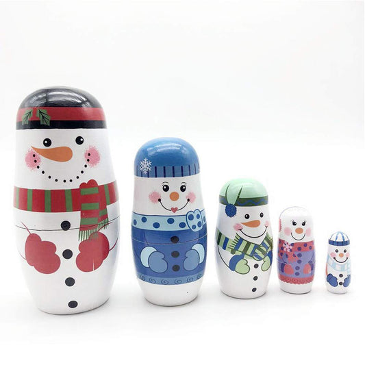 Konrisa Matryoshka snowman dolls top view, vibrant colors for play and display.
