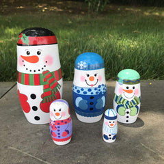 Konrisa snowman dolls on shelf display, perfect kid-friendly home decor.