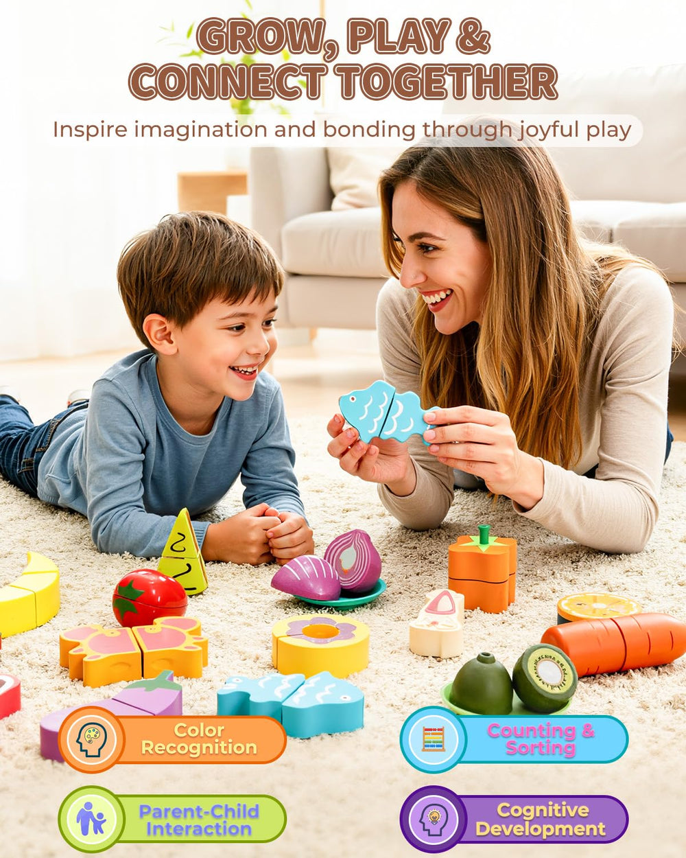 KONYXALU wooden knife cutting action enhances fine motor skills during pretend play