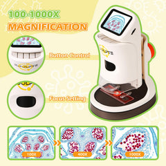 Koolpte Kids Microscope captures photos and videos with memory card enabled.
