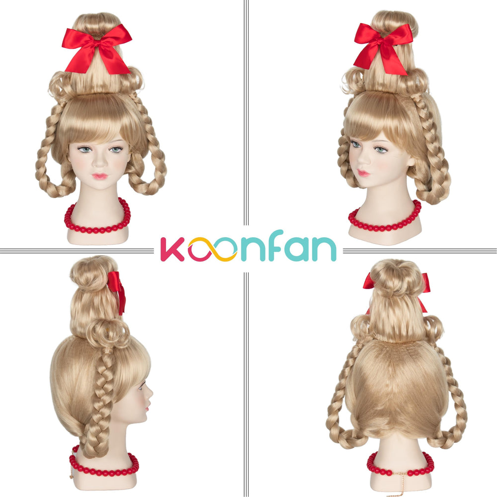 Koonfan Cindy wig featuring red bow for festive outfits