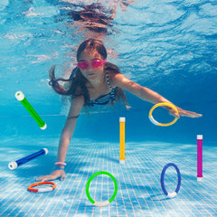 Korlon Tec dive sticks upright on pool bottom for quick finds.
