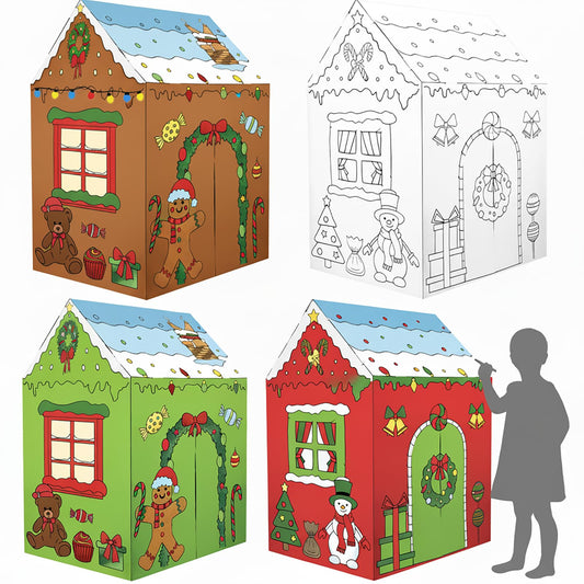 Kosiz giant Christmas gingerbread house assembly showing a playful family craft setup