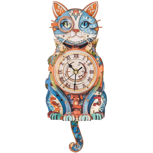 Kosmickiss Detective Cat Clock front view highlights a vibrant 3D puzzle clock for display