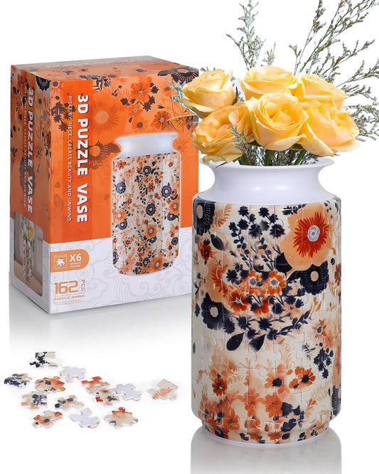 KOSTBAR 3D Puzzle Vase Amber Whisper front view highlights elegant home decor.