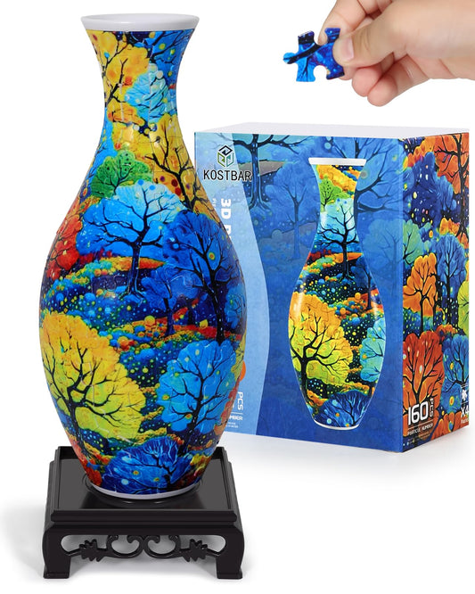 KOSTBAR 3D puzzle vase in assembly stage, a unique decor piece for home or office