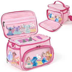 Kowenlic carrying case pink front view showing organized interior for Toniebox figures