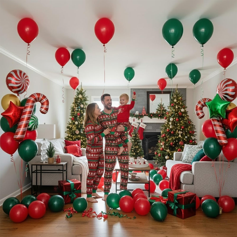 Kozee Christmas garland in red-green ties the set together.