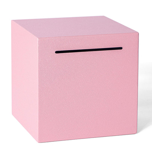 Kozsort piggybank pink front view shows a stylish stainless steel savings option for adults.