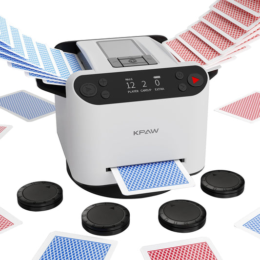 KPAW automatic card shuffler front view showing compact home-game design