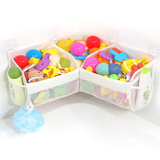 KPH bath toy storage showcasing three compartments for organized bath time