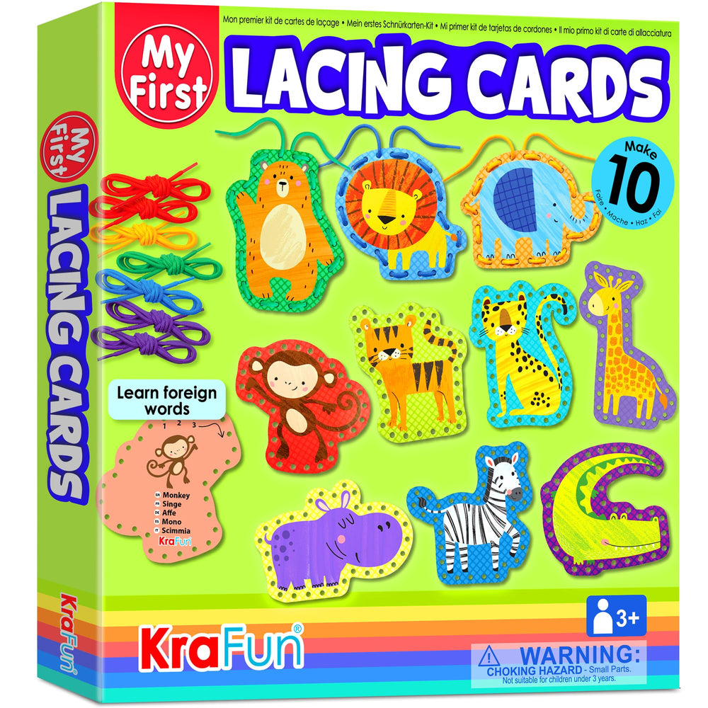 KRAFUN Safari Animal Lacing Kit box with materials for beginner crafting play.