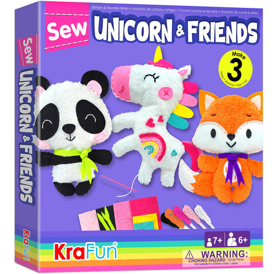 KRAFUN Unicorn beginner sewing kit box with supplies for kids' first project