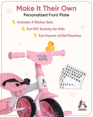 KRIDDO 2-in-1 kids tricycle pink soft rubber duck bell adds playful sounds.