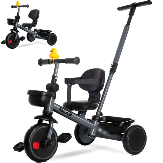 KRIDDO 2-in-1 tricycle with push handle guiding parent during rides
