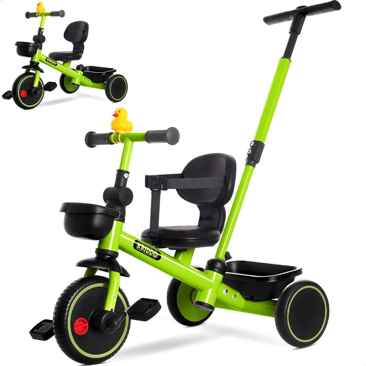KRIDDO 2-in-1 tricycle push-handle guides young rider safely.