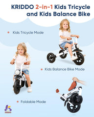 KRIDDO 2-in-1 with pedal storage under seat, detaches easily for mess-free play.