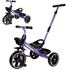KRIDDO 2-in-1 toddler tricycle with extended push-handle for easier parent steering.