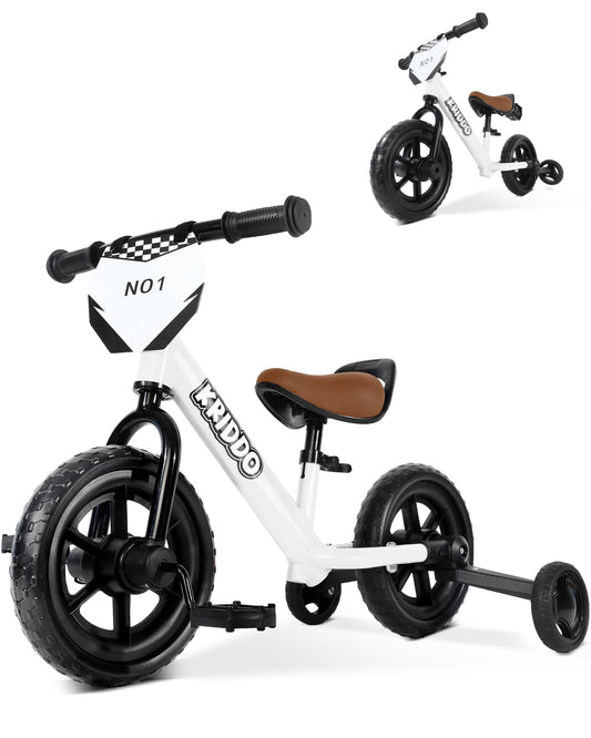 KRIDDO 2-in-1 trike and balance bike front view showing dual-mode design for stability and balance practice.