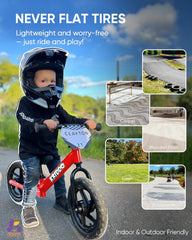 KRIDDO balance bike featuring adjustable handlebar and seat height to grow with children.