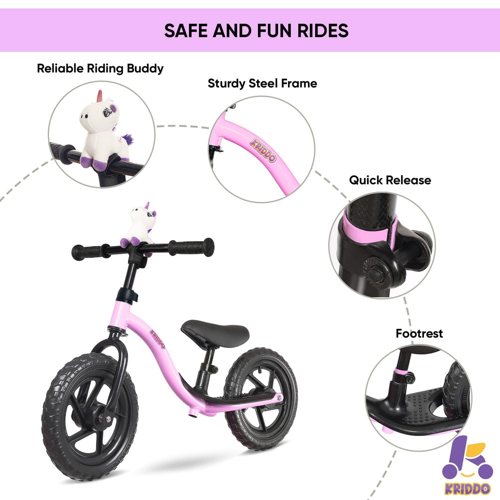 KRIDDO balance bike all-terrain tires improve stability on grass and pavement