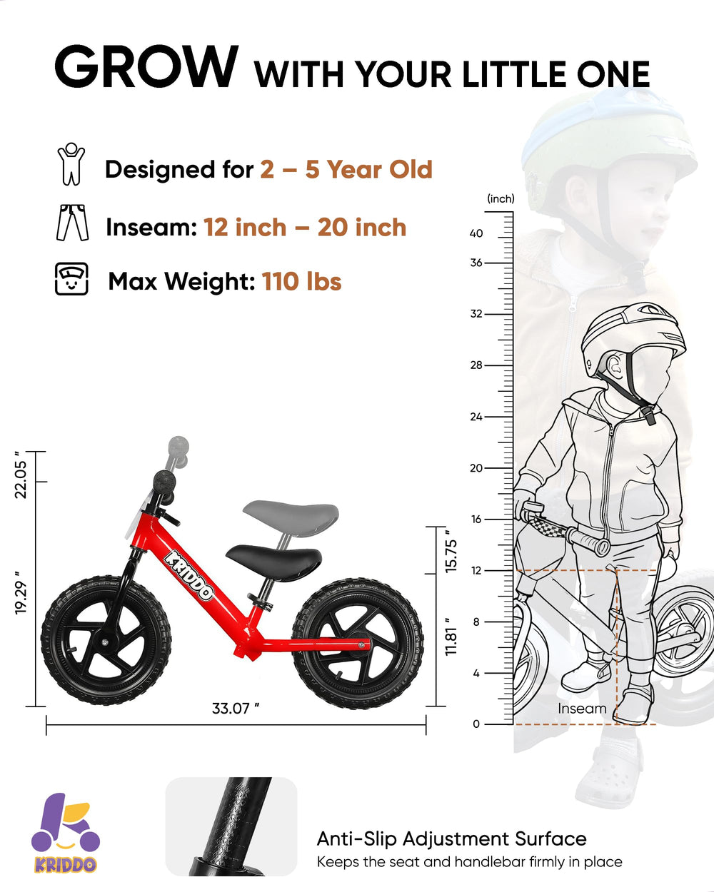 KRIDDO balance bike with customizable plate and sticker options for personalization.
