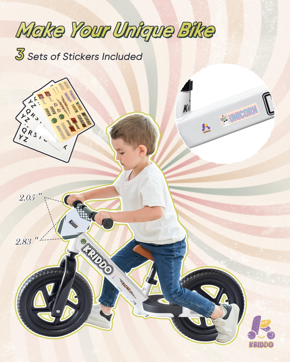 KRIDDO detachable plate enables easy personalization and sticker changes.