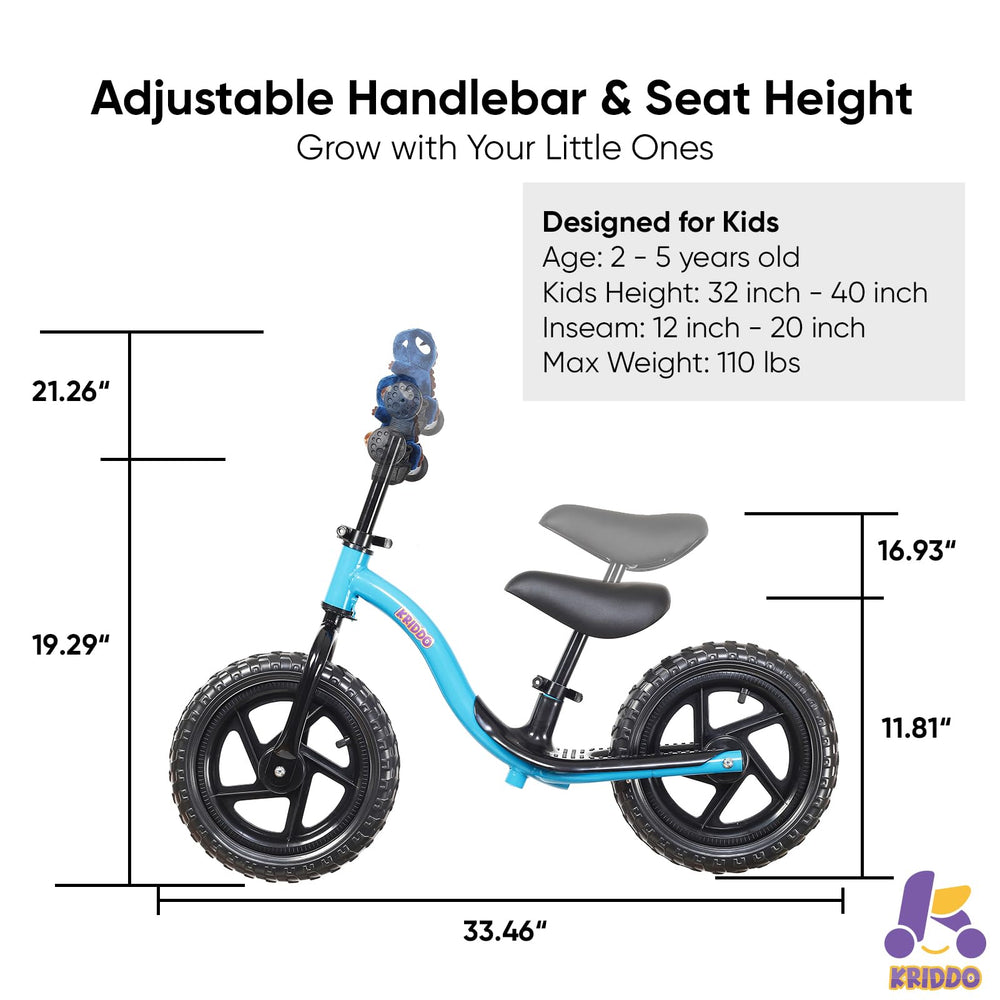 KRIDDO balance bike puncture-resistant tires improve all-terrain traction.