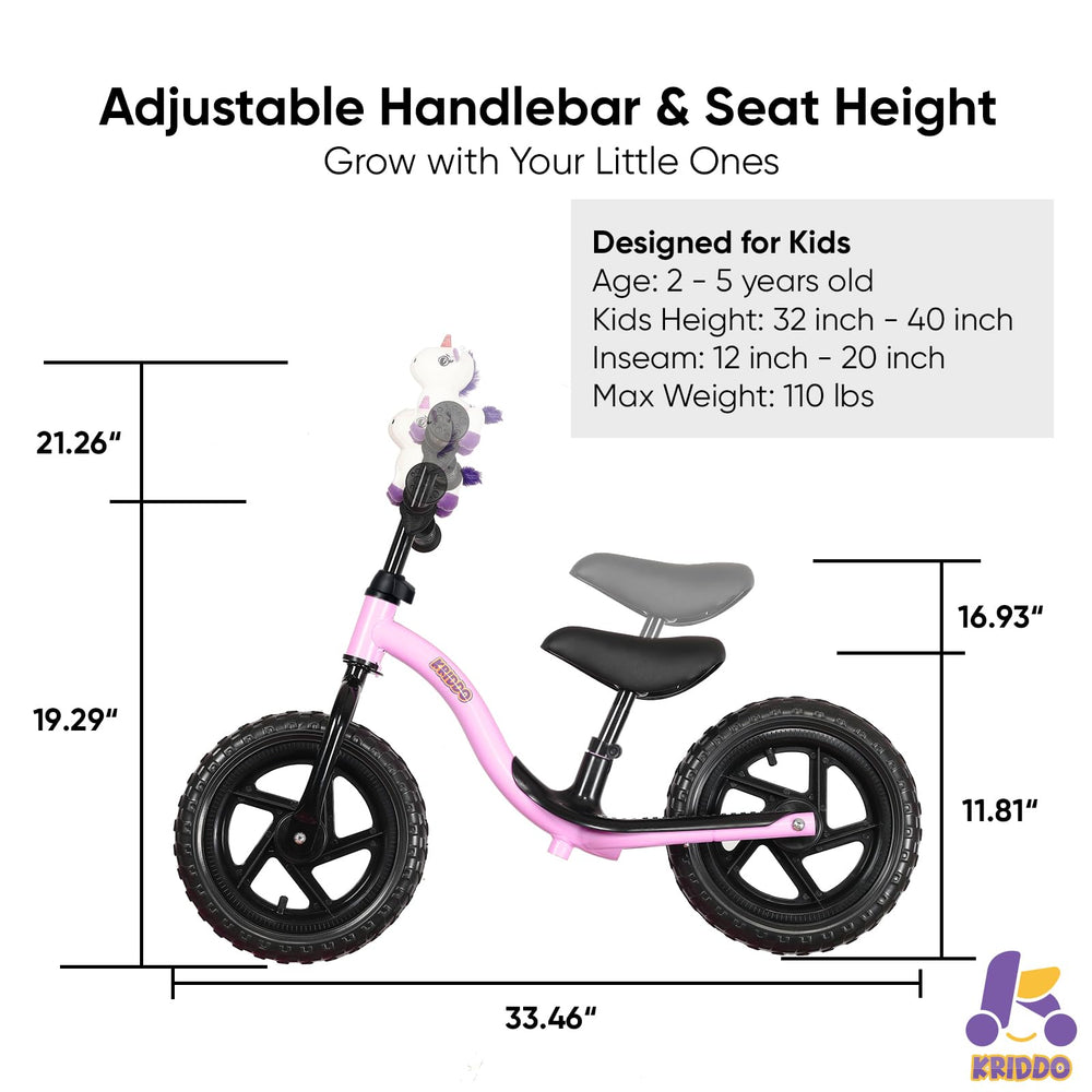 KRIDDO balance bike soft seat and handlebars for comfortable handling