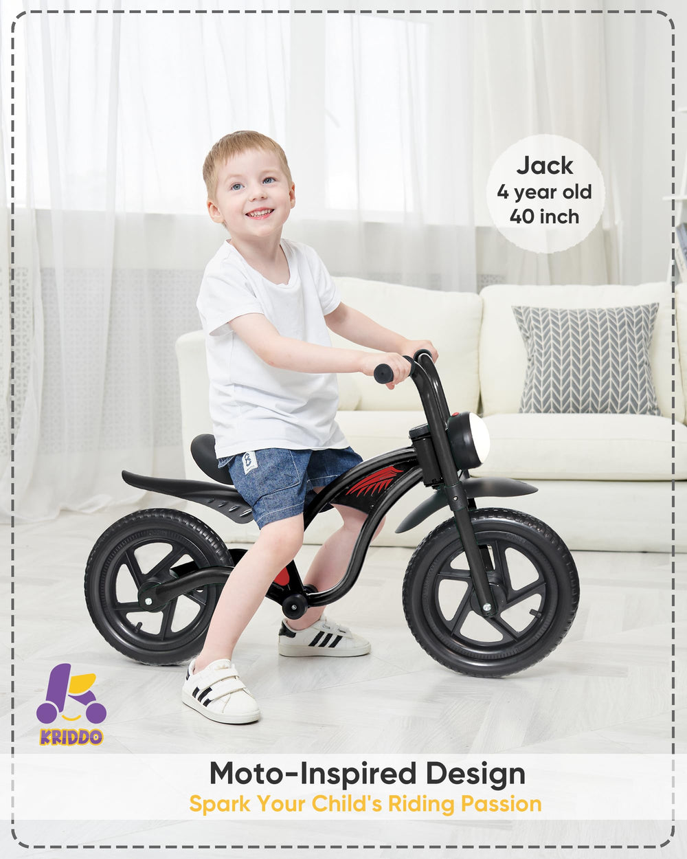 KRIDDO balance bike upgraded axle for smoother, steadier rides