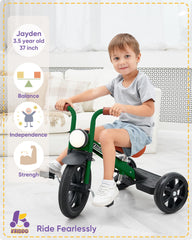 KRIDDO kids tricycle with 12-inch puncture-free wheels for smooth outdoor adventures.
