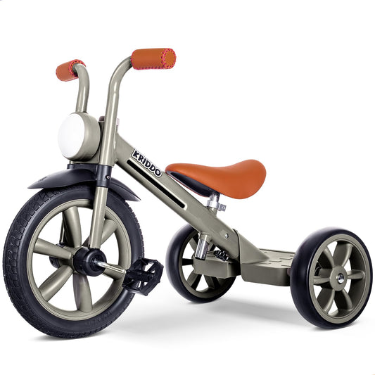 KRIDDO kids tricycle front light and puncture-free wheels improve visibility.