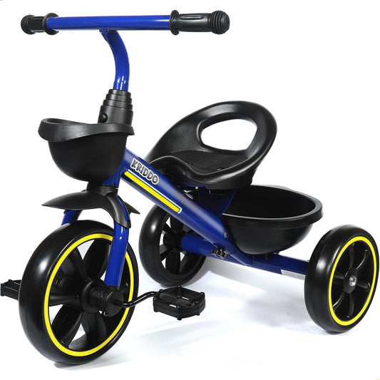 KRIDDO Kids Tricycle blue front view shows stable design for toddlers