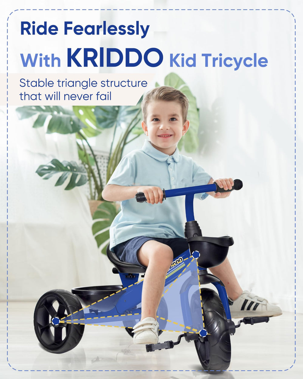KRIDDO kids tricycle ergonomic seat supports comfortable seating for small bottoms