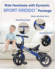 KRIDDO kids tricycle extended rear wheels enhance balance during first rides